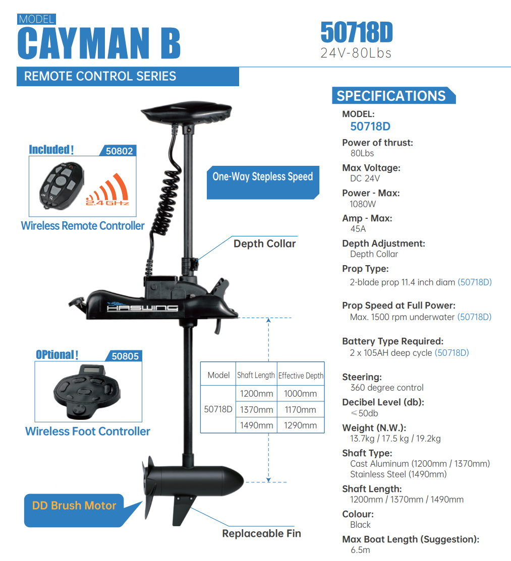 CAYMAN BOW MOUNT TROLLING MOTOR 24V 80Lbs